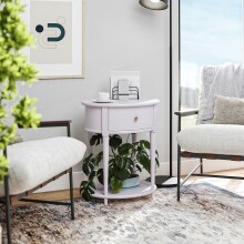 Beistelltisch >Rundo< lavendel, 66x55x45 cm, MDF-Tischplatte, Schublade, goldener Griff