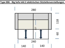 Big-Sofa >Wolve< 2x elektr. Sitzverstellung, 2 Kissen, graublau - 280x108x118cm (BxHxT)