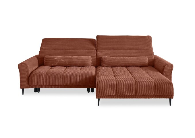 Wohnlandschaft >Wolve< Kopfteilverstellung, 2 Kissen, Cord rost - 277x108x179cm (BxHxT)