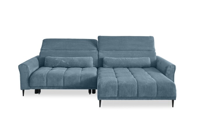 Wohnlandschaft >Wolve< elektr. Sitsverstellung, 2 Kissen, Cord blau - 277x108x179cm (BxHxT)