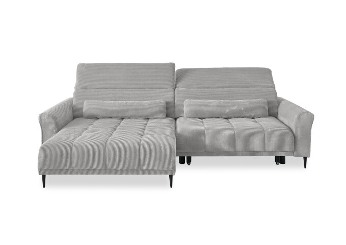 Wohnlandschaft >Wolve< elektr. Sitsverstellung, Kissen, Cord silbergrau - 277x108x179cm BxH/T