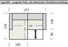 Wohnlandschaft >Wolve< elektr. Sitsverstellung, Kissen, Cord silbergrau - 277x108x179cm BxH/T