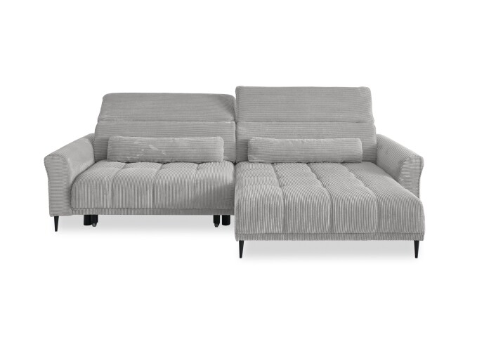 Wohnlandschaft >Wolve< elektr. Sitsverstellung, Kissen, Cord silbergrau - 277x108x179cm BxH/T