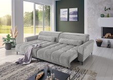 Wohnlandschaft >Wolve< elektr. Sitsverstellung, Kissen, Cord silbergrau - 277x108x179cm BxH/T