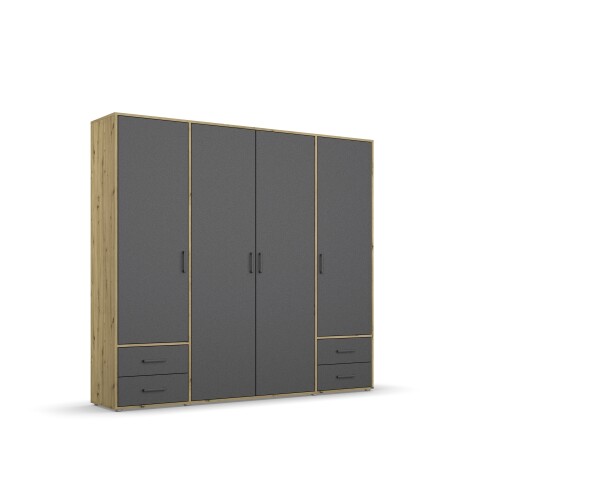 Drehtürenschrank >Voyager< 4 Schübe, 5 Böden, grau / Eiche Artisan Dekor - 187x194x53 (BxHxT)
