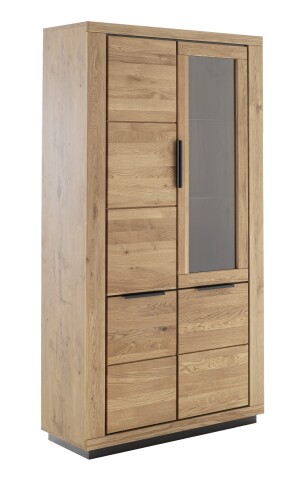 Vitrine >GRENO< in natur geölt, Wildeiche teilmassiv - 107x200x40cm (BxHxT)
