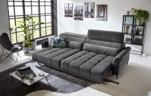 Big-Sofa >Wolve< 2x elektr. Verstellung, Kissen, Cord dunkelgrau - 280x108x118cm BxHxT