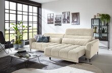 Big-Sofa >Wolve< 2x elektr. Verstellung, 2 Kissen, Cord creme - 280x108x118cm (BxHxT)