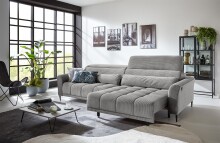 Big-Sofa >Wolve< 2x elektr. Sitzverstellung, Cord silbergrau - 280x108x118cm (BxHxT)