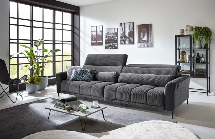 Big-Sofa >Wolve< 1x elektr. Sitzverstellung, Cord dunkelgrau - 280x108x118cm (BxHxT)