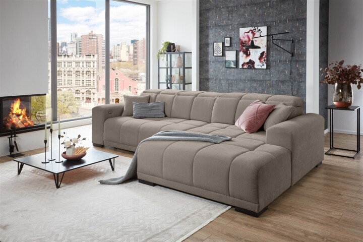 Wohnlandschaft >Puppet< Kopfteilverstellung, Sitzverstellung, taupe - 301x113x195cm (BxHxT)