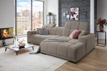 Wohnlandschaft >Puppet< Kopfteilverstellung, Sitzverstellung, taupe - 301x113x195cm (BxHxT)