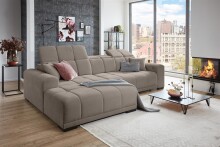 Wohnlandschaft >Puppet< Kopfteilverstellung, 2 Kissen, taupe - 301x113x195cm (BxHxT)