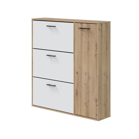 Schuhschrank >CLASS< 3 Klappen, 1 Tür, Nodi Eiche Dekor /Artik Weiß - 105x112x24 (BxHxT)