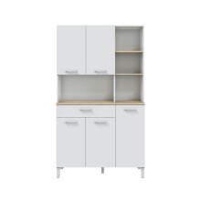Küchenbuffet >KIRA<  Artik Weiß / Canadian Eiche Dekor - 108x186x40 (BxHxT)