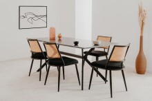 Stuhl >Schiller< (4er-Set) schwarz / Dekor Geflecht natur - 47x79x48,5 (B/H/T)
