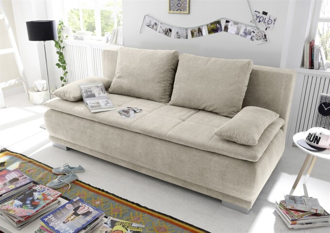 Schlafsofa >LUIGI LUX 3DL< Liegefläche 160x200cm, Bezug sand - 211x93x103 (BxHxT)