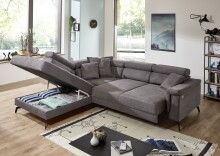 Wohnlandschaft >Silvie< Stauraum, elektr. Sitzverstellung, grau - 266x98x238 (BxHxT)