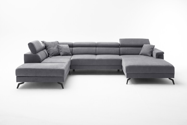 Wohnlandschaft >Silvie< Stauram, Kopfteilverstellung, Bezug grau - 360x96x239 (BxHxT)