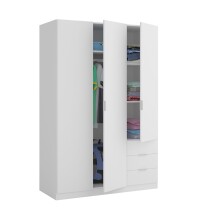 Kleiderschrank >LC-180< 3 Schübe, in Weiß - 121x180x52 (BxHxT)