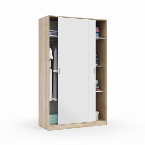 Schwebetürenschrank >TOP< in Canadian Eiche Dekor /Artik Weiß - 120x200x50 (BxHxT)