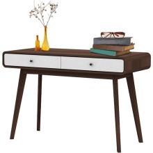 Schreibtisch >Janne< 2 Schubladen, in Walnuss braun und weiss - 120x79x50cm (BxHxT)