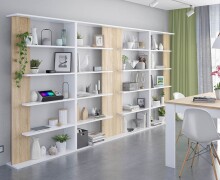 Bücherregal >ALIDA< 5 Fächer, in Artik Weiß / Canadian Eiche Dekor - 90x180x25 (BxHxT)