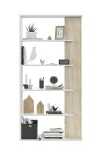 Bücherregal >ALIDA< 5 Fächer, in Artik Weiß / Canadian Eiche Dekor - 90x180x25 (BxHxT)