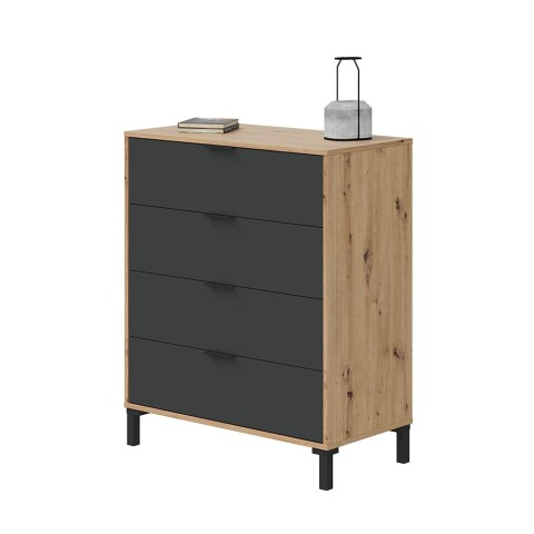 Kommode >ENZO< 4 Schubladen, Nodi Eiche Dekor / Anthrazitgrau - 77,5x93,5x40 (BxHxT)