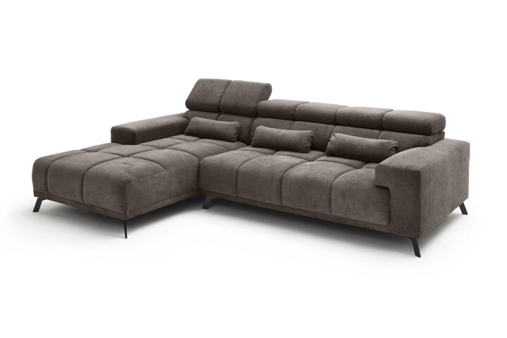 Wohnlandschaft >Starlett< elektr. Sitztiefenverstellung, 3 Kissen, dunkelgrau - 285x99x201 BxHxT