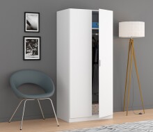 Kleiderschrank >LC-180< 2 Türen, Kleiderstange, Ablageboden, Weiß - 81x180x52 (BxHxT)
