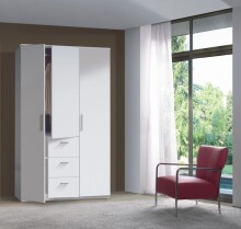 Kleiderschrank >Ward< 3 Türen, Kleiderstange, Böden, Weiß glänzend - 117x203x52 (BxHxT)