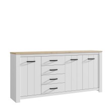 Kommode >ELARA< in Weiss Matt/ Bianco Eiche - 206x95,7x42,2cm (BxHxT)