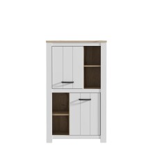 Hochschrank >ELARA< in Weiss Matt/ Bianco Eiche - 86,7x147,1x42,2cm (BxHxT)