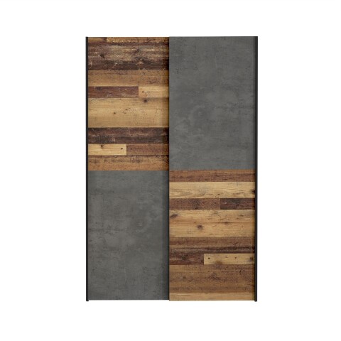 Kleiderschrank >OZZULA< Old – Wood Vintage  / Betonoptik grau - 120x190,5x41,6cm (B/H/T)