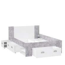 Stauraumbett >Bob< in Betonoptik Lichtgrau / Weiss  - 203,6x86x143,4cm (BxHxT)