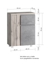 Unterschrank >Paris< in grau/Wotaneiche, MDF - 65x79x35cm (BxHxT)