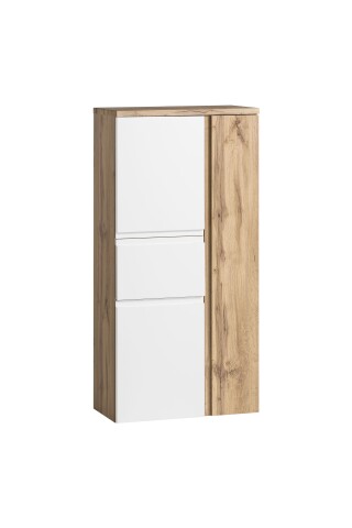 Midischrank >Paris< in weiß/ Wotaneiche, MDF - 65x130x35cm (BxHxT)