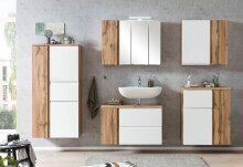 Midischrank >Paris< in weiß/ Wotaneiche, MDF - 65x130x35cm (BxHxT)