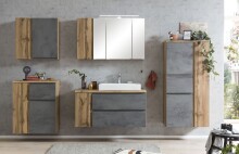 Midischrank >Paris< in Betongrau/ Wotaneiche, MDF - 65x130x35cm (BxHxT)