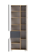 Seitenschrank >Paris< in grau / Wotaneiche, MDF - 65x180x35cm (BxHxT)