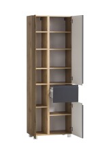 Seitenschrank >Paris< in grau / Wotaneiche, MDF - 65x180x35cm (BxHxT)