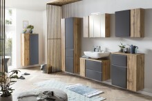 Seitenschrank >Paris< in grau / Wotaneiche, MDF - 65x180x35cm (BxHxT)