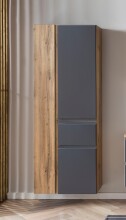 Seitenschrank >Paris< in grau / Wotaneiche, MDF - 65x180x35cm (BxHxT)