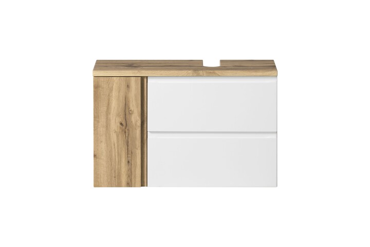 Waschbeckenunterschrank >Paris< in weiß, Wotaneiche, MDF - 85x54x35cm (BxHxT)