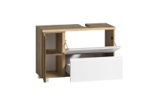 Waschbeckenunterschrank >Paris< in weiß, Wotaneiche, MDF - 85x54x35cm (BxHxT)