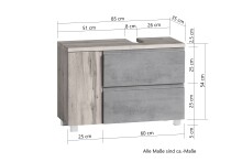 Waschbeckenunterschrank >Paris< in weiß, Wotaneiche, MDF - 85x54x35cm (BxHxT)