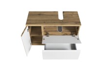 Waschbeckenunterschrank >Paris< in weiß, Wotaneiche, MDF - 85x54x35cm (BxHxT)