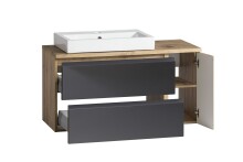 Waschtisch >Paris< in grau, Wotaneiche, MDF - 105x65,5x47cm (BxHxT)
