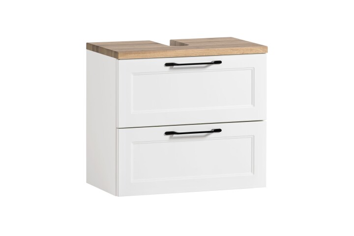 Waschbeckenunterschrank >Lyon< in weiß, Wotaneiche, MDF - 60x54x35cm (BxHxT)